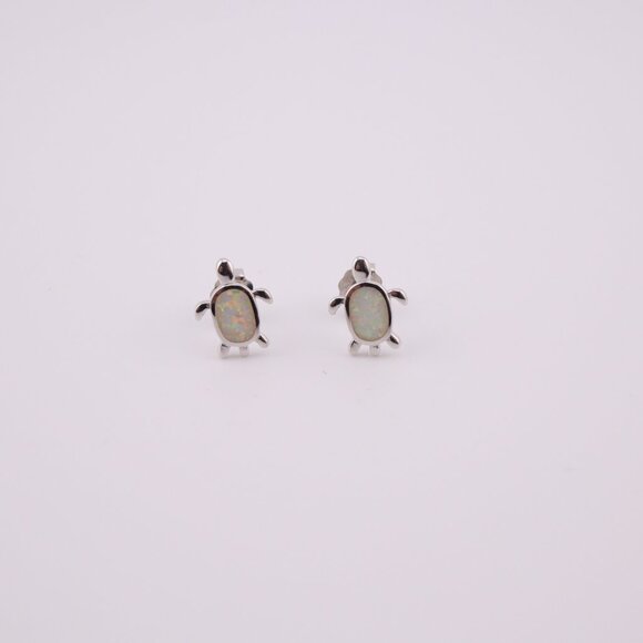 Women's Sterling Silver Jewelry Turtle Stud Fashion Earrings with Opal Accents** - Picture 3 of 12